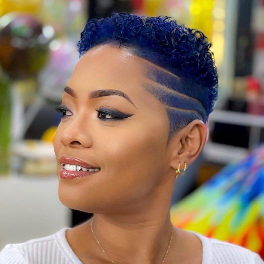 Blue shade low cut hair style 