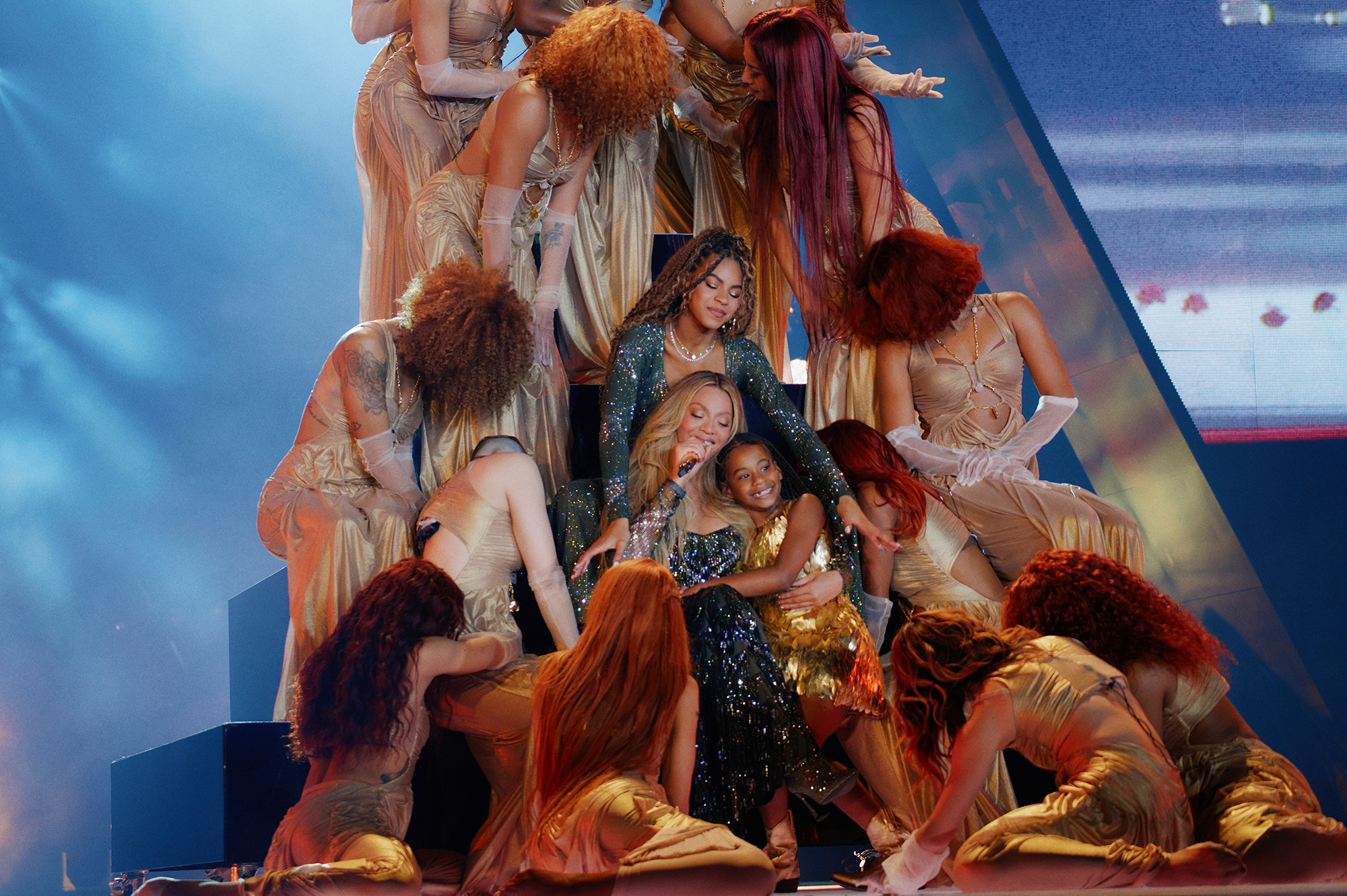 Beyonce, Rumi, and Blue Ivy onstage