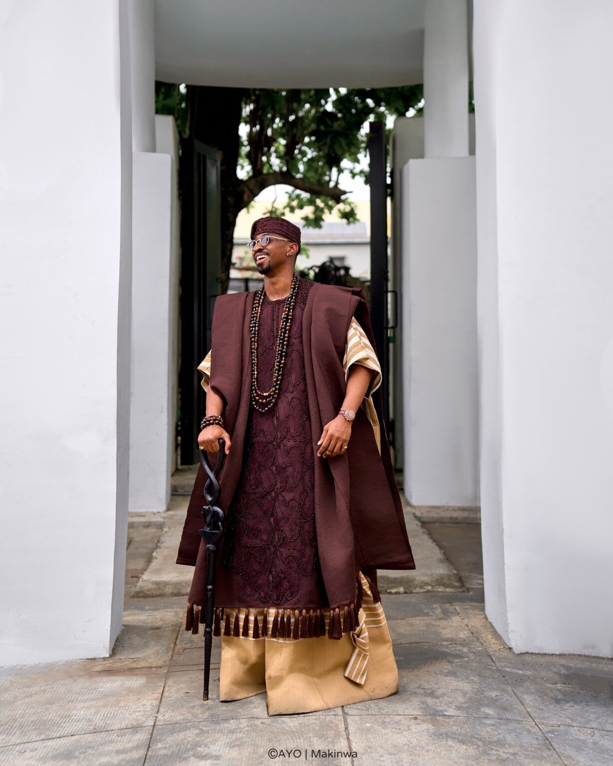 A Nigerian celebrity poses in a stunning traditional outfit at the AMVCA 2025