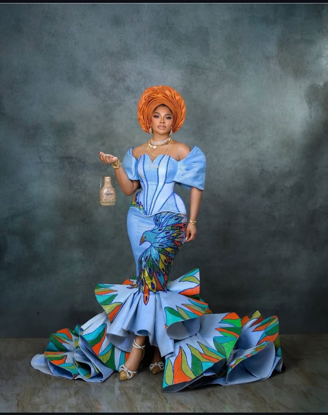 A Nigerian celebrity poses in a stunning traditional outfit at the AMVCA 2025