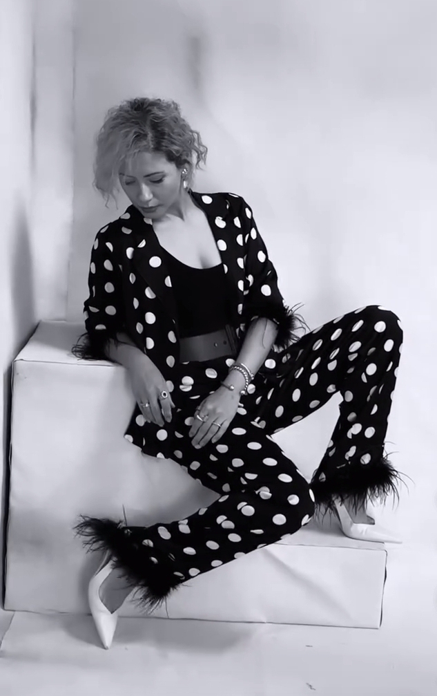 A two-piece polka dot set