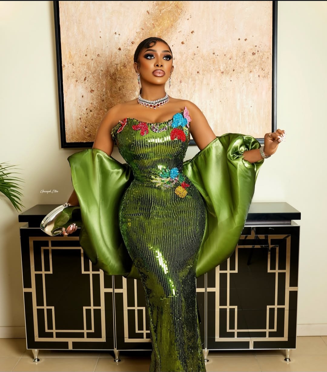 Chioma Ikokwu wearing a series of elegant, high-fashion outfits