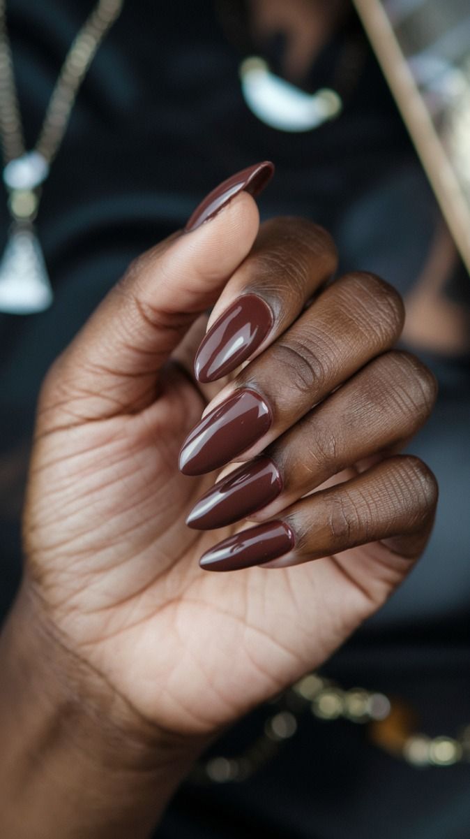 Dark chocolate nude shade on a dark skinned