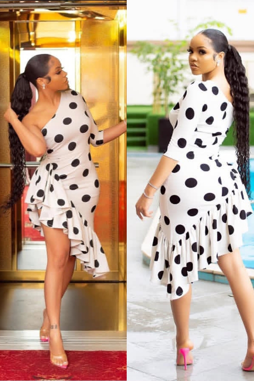 Nengi Hampson in a polka dot dress