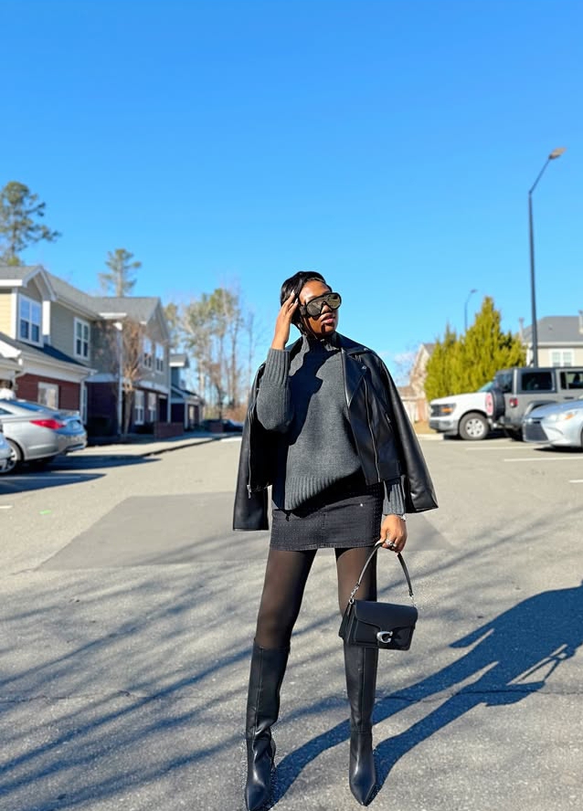 Chinenye Nnebe in a creative denim layering outfit