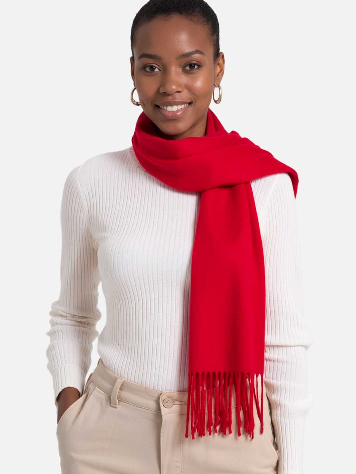 A muffler styles over a thick long sleeve top