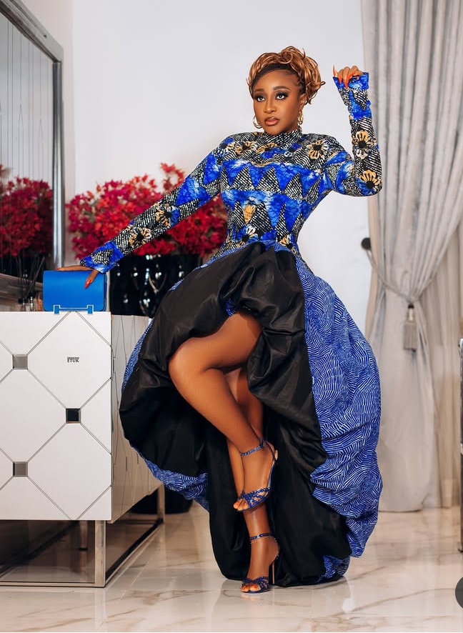 Ini Edo in her Stunning redefined Ankara gown style