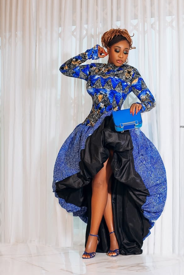 Ini Edo slaying in her Ankara gown