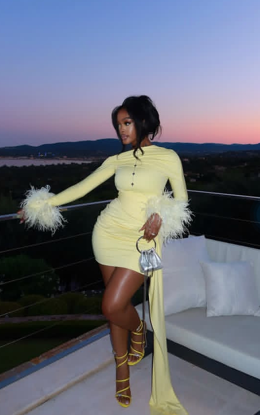 D'ana Eneje in her light yellow net dress