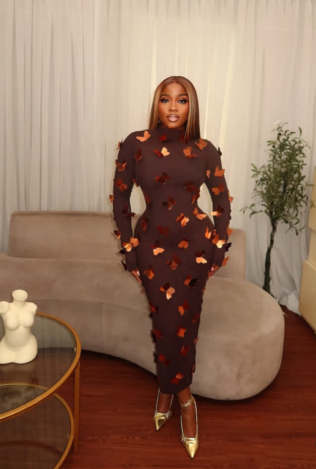 Veekee James in Imade Duso brand dress